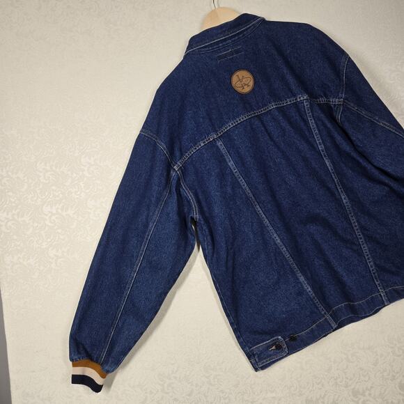 VTG Knockout Denim Jacket Sz 2XL Blue Quarter Zip Pullover Logo USA - Picture 9 of 16